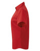 A red women's short sleeve poplin blouse with a button-up design and a collar. Features a plain design with a logo.