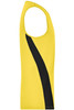 A yellow men's running tank top with a black accent stripe on the side. It features a logo.