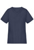 A navy blue tunic with a V-neck design, featuring a pocket and two side pockets. It has short sleeves and a simple style.