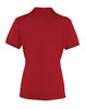 A red women's polo shirt with a collar and short sleeves, featuring a logo.