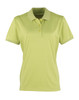 A light green women's polo shirt with a classic collar and three buttons, featuring a logo.