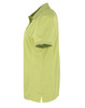 A light green women's polo shirt with a collar and short sleeves, featuring a logo.