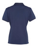 A navy women's polo shirt with a classic collar and short sleeves, featuring a logo on the back.