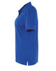 A blue women's polo shirt with a classic collar and short sleeves, featuring a logo.
