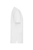 A white tunic with short sleeves and a pocket, featuring a logo. Suitable for uniforms.