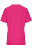 A pink tunic with short sleeves and a simple design, featuring a branding logo.