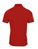 A red polo shirt with contrasting black collar and sleeve trim. The back view shows a smooth, unembellished surface.