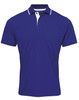 A royal blue polo shirt with white piping and a collar. It has a logo on the chest area.