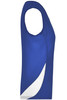 A ladies' running tank in blue with white accent, featuring a sleeveless design and a branding logo.