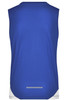 A blue ladies running tank with a sleeveless design, featuring a white lower section and a branding logo.