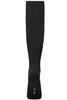 Black sports socks featuring a ribbed design and a logo, ideal for team uniforms or sports activities.