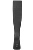A pair of grey sports socks with a logo, featuring a knee-high design and ribbed texture.