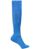 A pair of knee-high sports socks in a vibrant blue colour, featuring a logo.