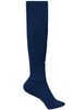 Knee-high sports socks in dark navy blue with a logo on the side. Ideal for team uniforms and sporting activities.
