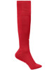 Red sports socks designed for team uniforms, featuring a knee-high length and a textured pattern.