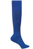 Knee-high sports socks in vibrant blue with ribbed texture and a logo.