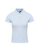 A light blue women's polo shirt with a collared neck, short sleeves, and a single logo on the chest.