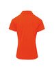 An orange women's polo shirt featuring a classic pique texture and a collar. The back view highlights a fitted silhouette.
