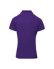 A purple women's polo shirt with a classic collar and short sleeves, featuring a logo on the back.