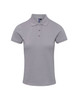 A light grey polo shirt with a classic collar and three buttons, featuring a logo on the chest.