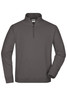 A grey round-neck zip jumper with long sleeves and a zippered collar. The product has a logo on the chest.