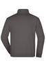 A round-neck zip sweater in a dark grey colour, featuring a plain back design and long sleeves.