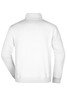 A white round-neck zip jumper with a smooth back design, featuring a logo.