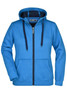A blue Ladies Doubleface Jacket with a hood, featuring a zip closure and front pockets. It has a contrasting inner colour.
