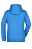 A blue ladies' doubleface jacket with a hood and long sleeves, featuring a logo on the back.