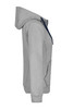 A grey ladies' doubleface jacket with a hood, featuring a contrasting dark blue detail and a front pocket.