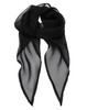 A black chiffon scarf with a sheer texture and pointed ends, featuring a subtle border.