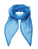 A lightweight blue chiffon scarf with a sleek design and pointed ends. It features a logo discreetly.