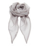 A light grey chiffon scarf with a delicate, airy texture and finished edges, featuring a logo.
