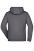 A men's double-face jacket in dark grey featuring a hood and long sleeves. The jacket has a logo on it.
