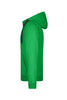 A green doubleface jacket with a hood and a front pocket, featuring a logo.