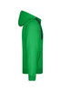 A green men's doubleface jacket with a hood and a front pocket, featuring a branding logo.