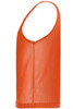An orange mesh training vest with a sleeveless design and a breathable fabric. It features a logo on the front.