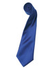 A satin tie in a rich royal blue colour, elegantly rolled and showcasing its smooth texture. It features a logo.
