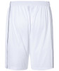 White sports shorts featuring a black side stripe and an elastic waistband, designed for team activities.