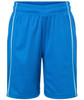 Bright blue sports shorts for juniors, featuring an elastic waistband and white side detailing. Includes a logo.
