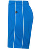 Blue sports shorts featuring a logo and white side stripes, designed for juniors.