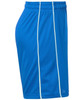 Blue sports shorts featuring white side stripes and an elastic waistband. Suitable for junior sizes.