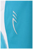 A close-up of a turquoise running T-shirt featuring a logo in white. The fabric appears lightweight and breathable.