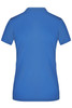 A blue ladies polo shirt featuring a classic design and a logo on the back.