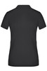 A black ladies' polo shirt with a classic collar and short sleeves, featuring a logo on the side.