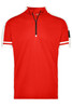 A red men's bike half zip shirt featuring white accents on the sleeves and a small logo on the side.