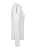 A ladies' long-sleeve sports shirt in white, featuring a sleek design and a logo on the shoulder.