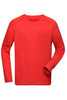 A long-sleeve men's sports shirt in bright red with a smooth texture and a logo on the chest.