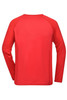 A long-sleeve red sports shirt with a smooth, plain back and contrasting raglan sleeves.
