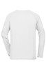A long-sleeve men's sports shirt in white, featuring a simple design and a logo on the back.